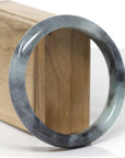Baikalla Natural Black Wuji & Light Green Jadeite Jade "Half Round" Bangle Bracelet (62.8mm)