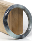 Baikalla Natural Black Wuji & Light Green Jadeite Jade "Half Round" Bangle Bracelet (62.8mm)