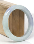 Baikalla Natural Light Blue-Green & Lavender Jadeite Jade "Half Round" Bangle Bracelet (59.1mm)
