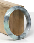 Baikalla Natural Black Wuji & Green Jadeite Jade "Half Round" Bangle Bracelet (57.2mm)