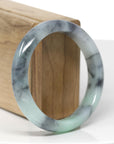 Baikalla Natural Black Wuji & Green Jadeite Jade "Half Round" Bangle Bracelet (57.2mm)