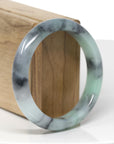 Baikalla Natural Black Wuji & Green Jadeite Jade "Half Round" Bangle Bracelet (57.2mm)