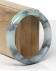 Baikalla Natural Black Wuji & Green Jadeite Jade "Half Round" Bangle Bracelet (57.2mm)
