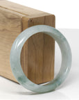 Baikalla Natural Icy Blue-Green Flower Jadeite Jade "Oval" Bangle Bracelet (56mm)