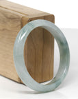 Baikalla Natural Icy Blue-Green Flower Jadeite Jade "Oval" Bangle Bracelet (56mm)