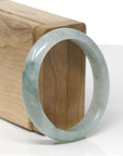 Baikalla Natural Icy Blue-Green Flower Jadeite Jade "Oval" Bangle Bracelet (56mm)