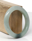 Baikalla Natural Icy Oil-Green W/ Deep Green Patch & Red Flower Jadeite Jade "Half Round" Bangle Bracelet (54.8mm)