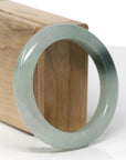 Baikalla Natural Icy Oil-Green W/ Deep Green Patch & Red Flower Jadeite Jade "Half Round" Bangle Bracelet (54.8mm)