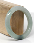 Baikalla Natural Icy Oil-Green W/ Deep Green Patch & Red Flower Jadeite Jade "Half Round" Bangle Bracelet (54.8mm)