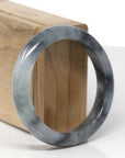 Baikalla Natural Black Wuji Jadeite Jade "Half Round" Bangle Bracelet (55.6mm)
