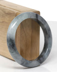 Baikalla Natural Black Wuji Jadeite Jade "Half Round" Bangle Bracelet (55.6mm)