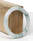 Baikalla Natural Icy Blue-Green Flowers Jadeite Jade "Traditional Round" Bangle Bracelet (55.1mm)