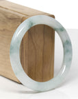 Baikalla Natural Icy Blue-Green Flowers Jadeite Jade "Traditional Round" Bangle Bracelet (55.1mm)