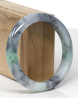 Baikalla Natural Black Wuji & Green Jadeite Jade "Half Round" Bangle Bracelet (57.5mm)