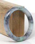 Baikalla Natural Black Wuji & Green Jadeite Jade "Half Round" Bangle Bracelet (57.5mm)