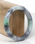 Baikalla Natural Black Wuji & Green Jadeite Jade "Half Round" Bangle Bracelet (57.5mm)