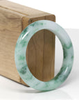 High-End Natural Icy Vibrant Green Flowers Jadeite Jade "Half Round" Bangle Bracelet (49.6mm)