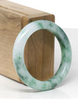 High-End Natural Icy Vibrant Green Flowers Jadeite Jade "Half Round" Bangle Bracelet (49.6mm)