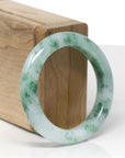 High-End Natural Icy Vibrant Green Flowers Jadeite Jade "Half Round" Bangle Bracelet (49.6mm)