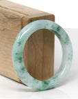 High-End Natural Icy Vibrant Green Flowers Jadeite Jade "Half Round" Bangle Bracelet (49.6mm)