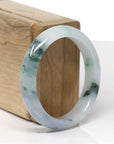 High-End Natural Icy Blue-Green Flower & Light Lavender Jadeite Jade "Oval" Bangle Bracelet (53.6mm)