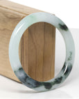 Baikalla Natural Icy Green W/ Deep Blue-Green Flowers Jadeite Jade "Traditional Round" Bangle Bracelet (56.8mm)