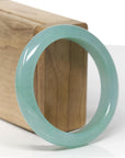 High-End Natural Icy Blue-Green Jadeite Jade "Half Round" Bangle Bracelet (56.1mm)