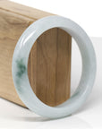 Baikalla Natural Blue-Green Flowers Jadeite Jade "Half Round" Bangle Bracelet (58.3mm)