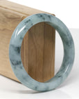 Baikalla Natural Blue-Green Flowers Jadeite Jade "Half Round" Bangle Bracelet (57.7mm)