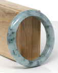 Baikalla Natural Blue-Green Flowers Jadeite Jade "Half Round" Bangle Bracelet (57.7mm)