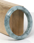 Baikalla Natural Blue-Green Flowers Jadeite Jade "Half Round" Bangle Bracelet (57.7mm)