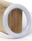 Baikalla Natural Light Lavender W/ Light Green Patch Jadeite Jade "Traditional Round" Bangle Bracelet (57.7mm)