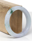 Baikalla Lotus Carving Natural Icy Green & Lavender Jadeite Jade "Half Round" Bangle Bracelet (55.6mm)