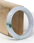 Baikalla Lotus Carving Natural Icy Green & Lavender Jadeite Jade "Half Round" Bangle Bracelet (55.6mm)