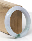 Baikalla Lotus Carving Natural Icy Green & Lavender Jadeite Jade "Half Round" Bangle Bracelet (55.6mm)