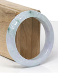 Baikalla Lotus Carving Natural Icy Green & Lavender Jadeite Jade "Half Round" Bangle Bracelet (55.6mm)