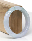 Baikalla Lotus Carving Natural Icy Green & Lavender Jadeite Jade "Half Round" Bangle Bracelet (55.6mm)