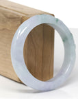 Baikalla Lotus Carving Natural Icy Green & Lavender Jadeite Jade "Half Round" Bangle Bracelet (55.6mm)