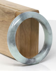 Baikalla Natural Black Wuji & Light Green Jadeite Jade "Half Round" Bangle Bracelet (54.3mm)