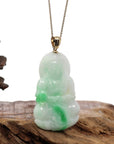 Baikalla Jewelry Jade Guanyin Pendant Necklace Copy of "Goddess of Compassion" 14k Yellow Gold Genuine Burmese Jadeite Jade Guanyin Necklace With Good Luck Design