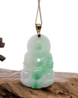 Baikalla Jewelry Jade Guanyin Pendant Necklace Copy of "Goddess of Compassion" 14k Yellow Gold Genuine Burmese Jadeite Jade Guanyin Necklace With Good Luck Design