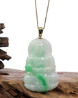 Baikalla Jewelry Jade Guanyin Pendant Necklace Copy of "Goddess of Compassion" 14k Yellow Gold Genuine Burmese Jadeite Jade Guanyin Necklace With Good Luck Design