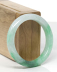 Baikalla Natural Icy Vibrant Forest Green Jadeite Jade "Half Round" Bangle Bracelet (53.2mm)