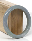 Baikalla Natural Deep Oil-Green & Lavender Jadeite Jade "Half Round" Bangle Bracelet (59.5mm)