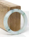 High-End Natural Icy Blue-Green Flower Jadeite Jade "Oval" Bangle Bracelet (54.5mm)