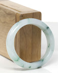 High-End Natural Icy Blue-Green Flower Jadeite Jade "Oval" Bangle Bracelet (54.5mm)