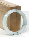 High-End Natural Icy Blue-Green Flower Jadeite Jade "Oval" Bangle Bracelet (54.5mm)