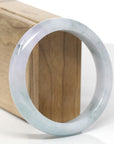 Baikalla Natural Light Blue-Green Flowers W/ Lavender Patch Jadeite Jade "Half Round" Bangle Bracelet (59.6mm)