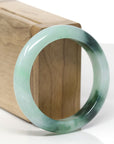 Baikalla Natural Icy Deep Green Flower Jadeite Jade "Half Round" Bangle Bracelet (53.8mm)