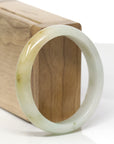 Baikalla Natural Yellow W/ Green Freckles Jadeite Jade "Oval" Bangle Bracelet (56.7mm)